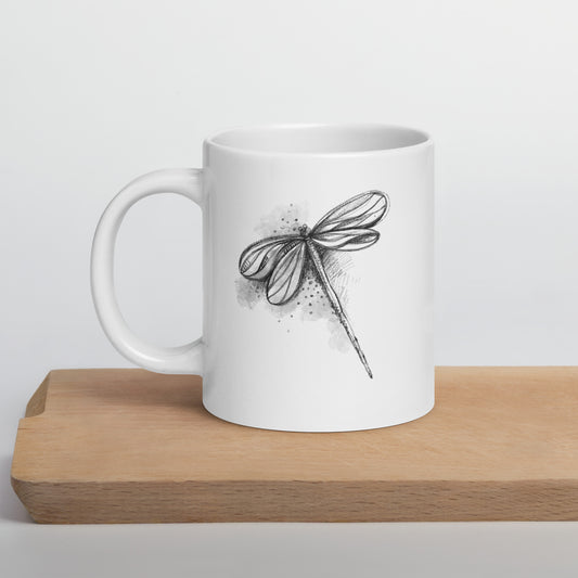 White Glossy Mug | Dragonfly | Summer Collection |