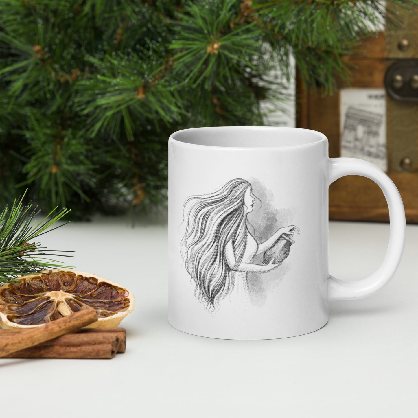 White Glossy Mug | Alabaster Jar | Spring Season |